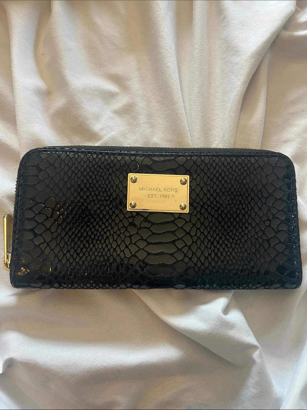 Michael Kors Black Snake Skin Zip Wallet